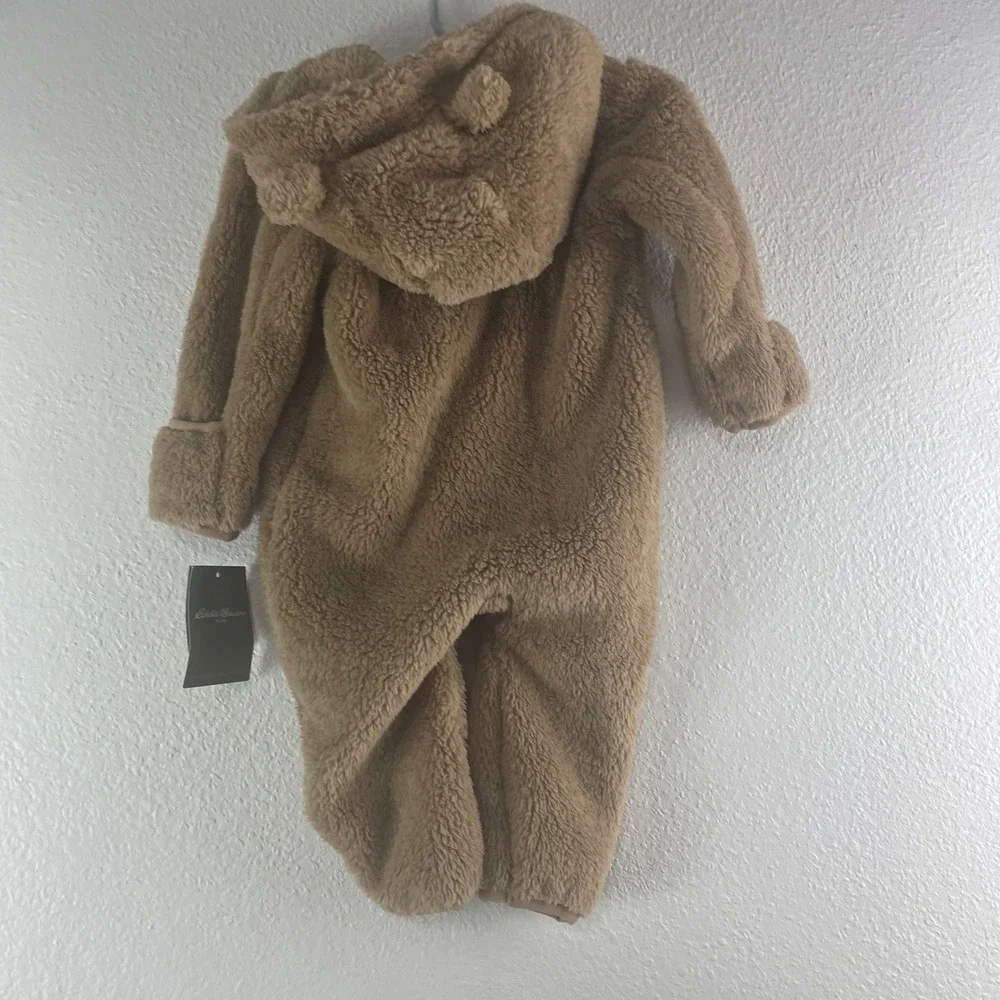 Eddie Bauer Sherpa Fleece Hooded Bunting 12M Tan Havane Gorpcore Teddy Bear Ears